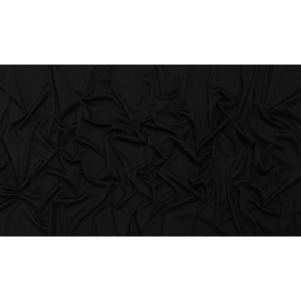 Stretch Polyester Barcode Rib Knit - Black - Designer Deadstock - Full Stretch Polyester Barcode Rib Knit - Black - Designer Deadstock - Full