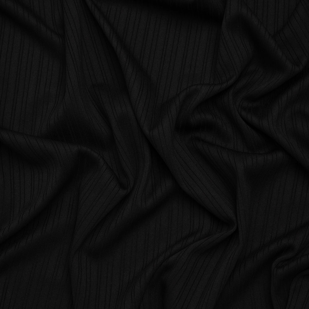 Stretch Polyester Barcode Rib Knit - Black - Designer Deadstock Stretch Polyester Barcode Rib Knit - Black - Designer Deadstock