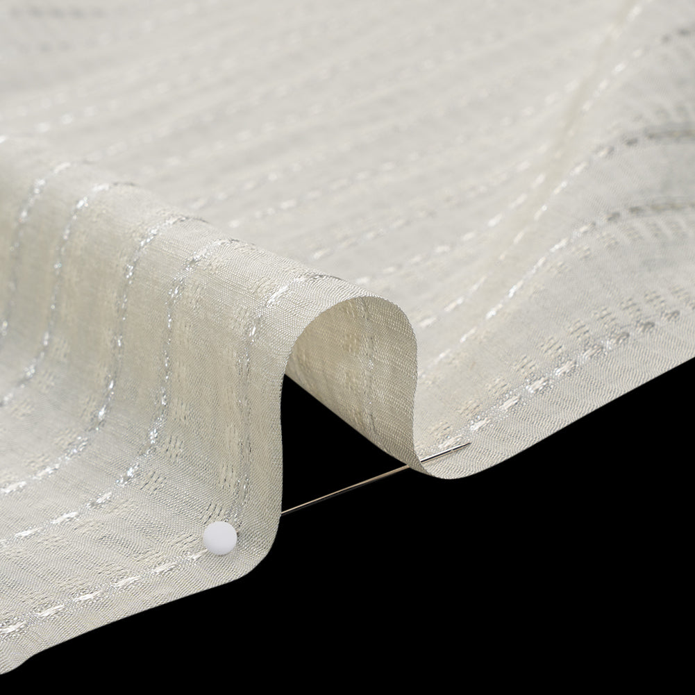 Rayon and Nylon Dobby - Ivory Luminous Stripes - Designer Deadstock - Detail Rayon and Nylon Dobby - Ivory Luminous Stripes - Designer Deadstock - Detail