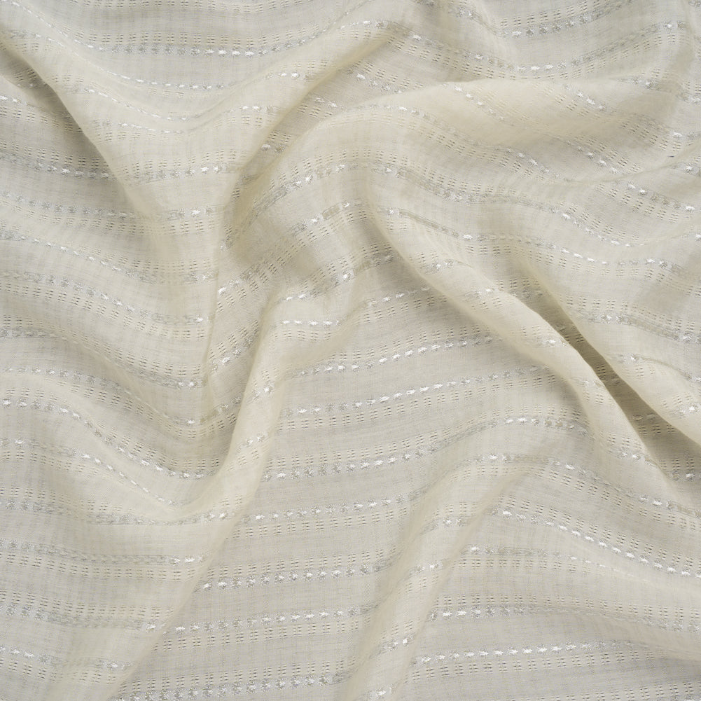 Rayon and Nylon Dobby - Ivory Luminous Stripes - Designer Deadstock Rayon and Nylon Dobby - Ivory Luminous Stripes - Designer Deadstock