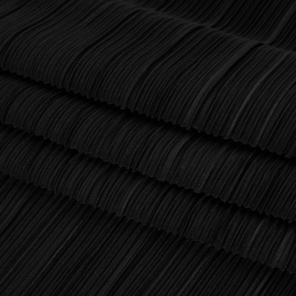 Polyester Plisse Knit - Black - Designer Deadstock - Folded Polyester Plisse Knit - Black - Designer Deadstock - Folded