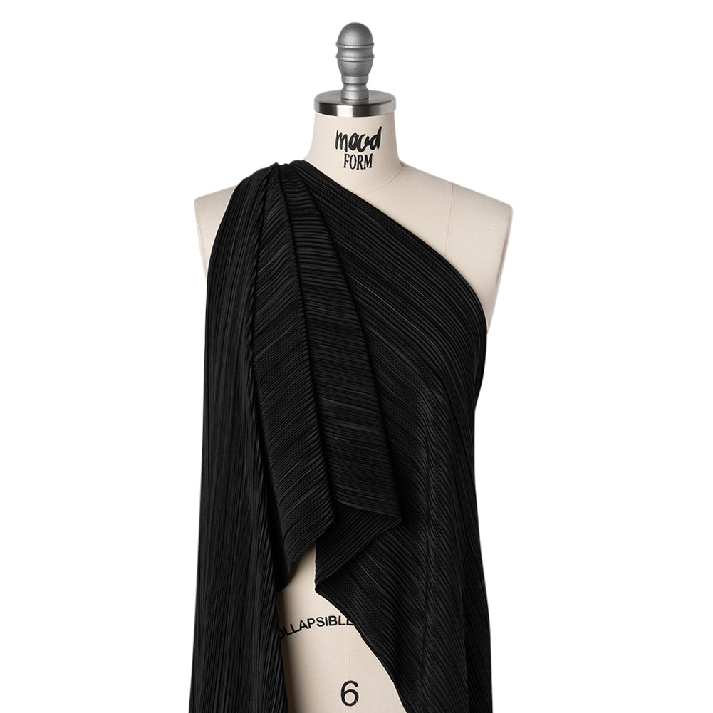 Polyester Plisse Knit - Black - Designer Deadstock - Drape Polyester Plisse Knit - Black - Designer Deadstock - Drape