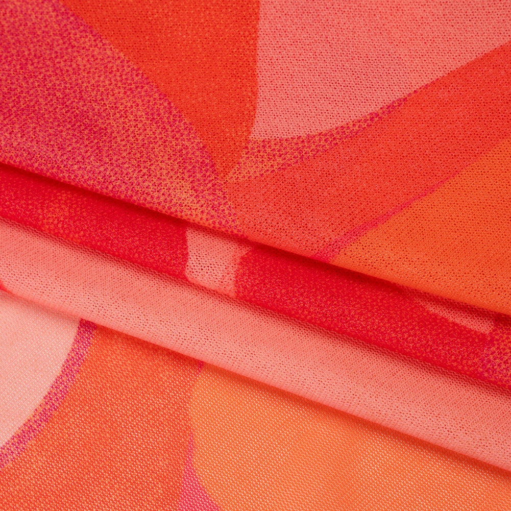 Knit Polyester Mesh Print - Red, Pink and Orange Abstract - Designer Deadstock Folded Knit Polyester Mesh Print - Red, Pink and Orange Abstract - Designer Deadstock Folded