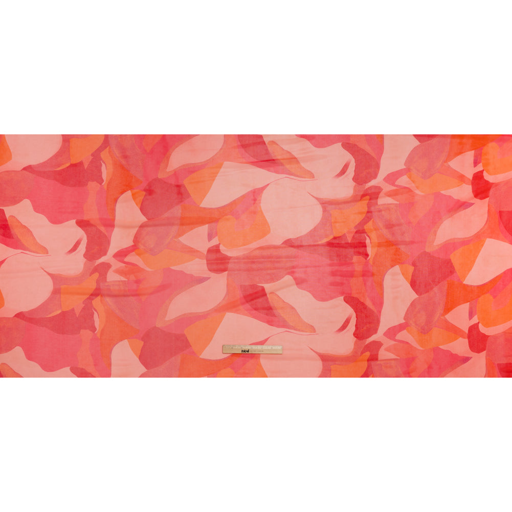 Knit Polyester Mesh Print - Red, Pink and Orange Abstract - Designer Deadstock - Full Knit Polyester Mesh Print - Red, Pink and Orange Abstract - Designer Deadstock - Full
