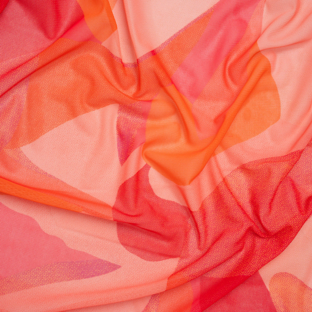 Knit Polyester Mesh Print - Red, Pink and Orange Abstract - Designer Deadstock Knit Polyester Mesh Print - Red, Pink and Orange Abstract - Designer Deadstock