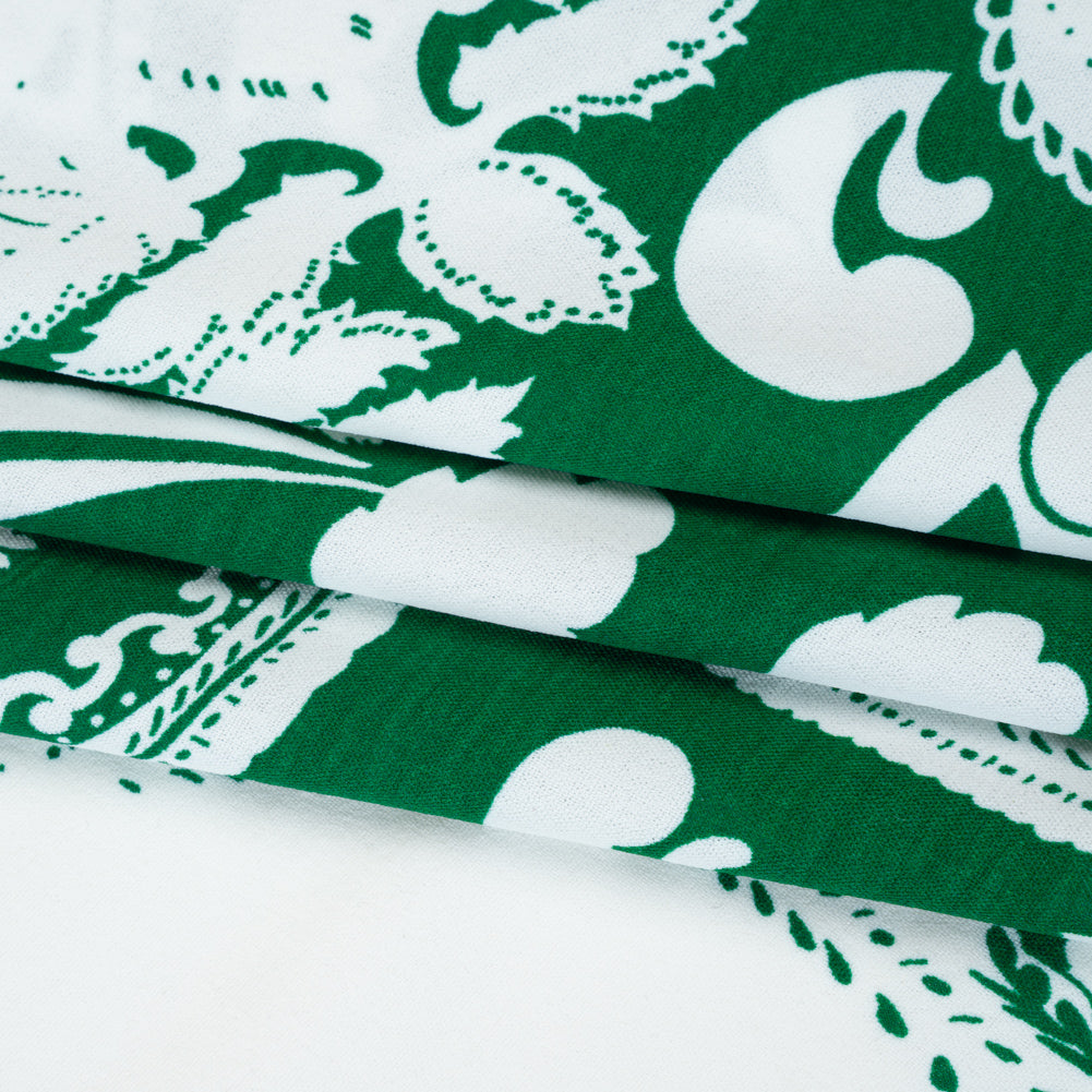 Polyester Woven Print - Emerald Green and White Floral - Designer Deadstock - Folded Polyester Woven Print - Emerald Green and White Floral - Designer Deadstock - Folded