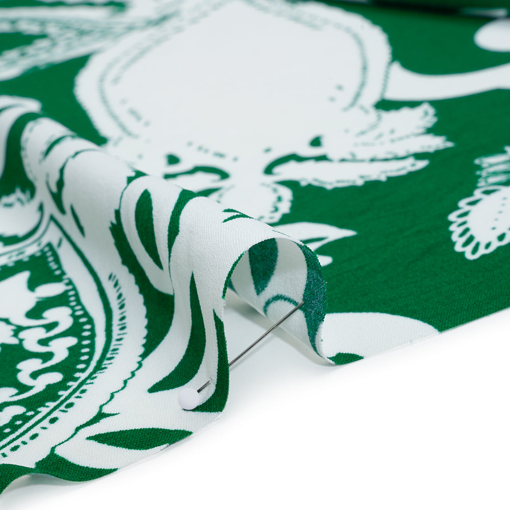 Polyester Woven Print - Emerald Green and White Floral - Designer Deadstock - Detail Polyester Woven Print - Emerald Green and White Floral - Designer Deadstock - Detail