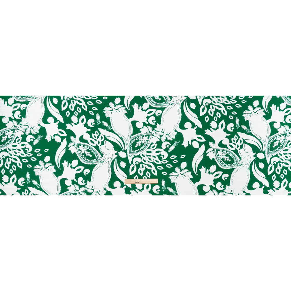 Polyester Woven Print - Emerald Green and White Floral - Designer Deadstock - Full Polyester Woven Print - Emerald Green and White Floral - Designer Deadstock - Full