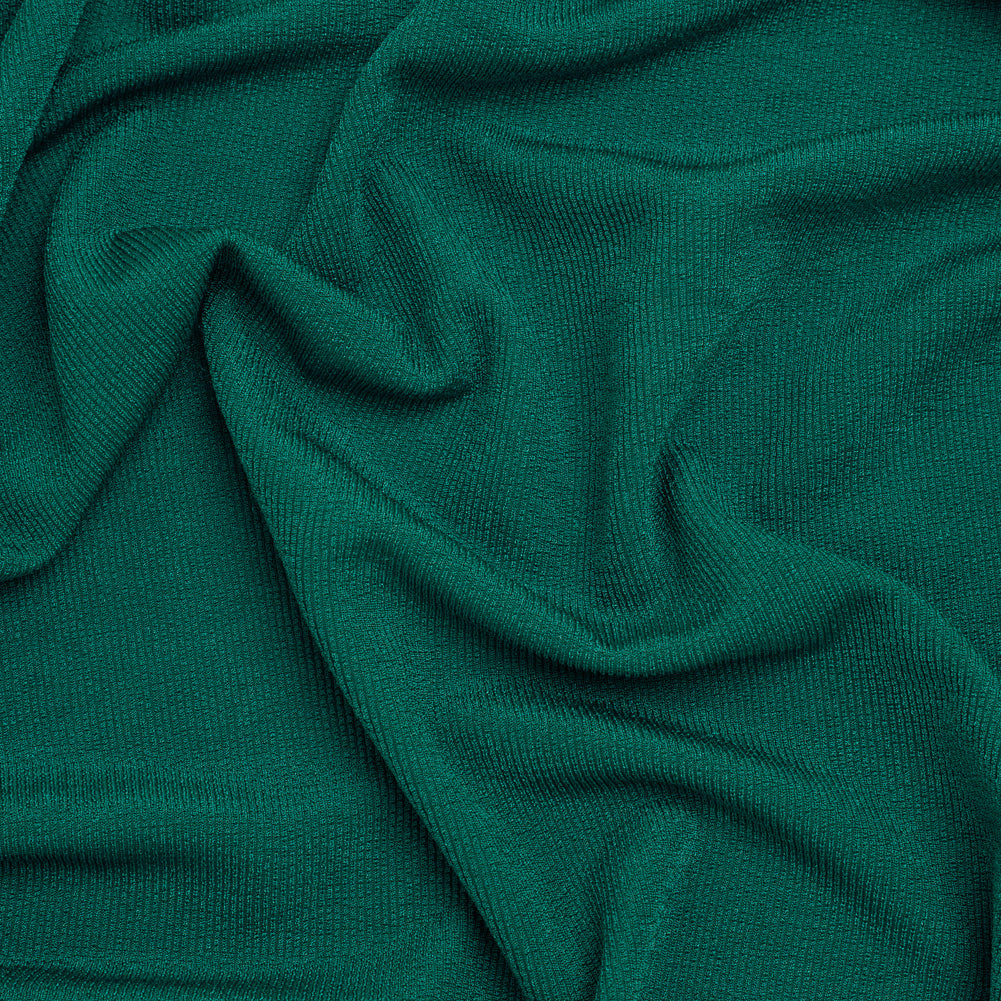 Polyester French Terry Rib Knit - Teal Green - Designer Deadstock Polyester French Terry Rib Knit - Teal Green - Designer Deadstock