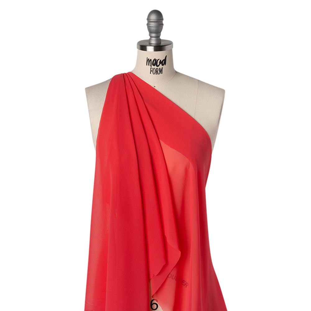 Polyester Chiffon - Teaberry Red - Designer Deadstock Drape Polyester Chiffon - Teaberry Red - Designer Deadstock Drape