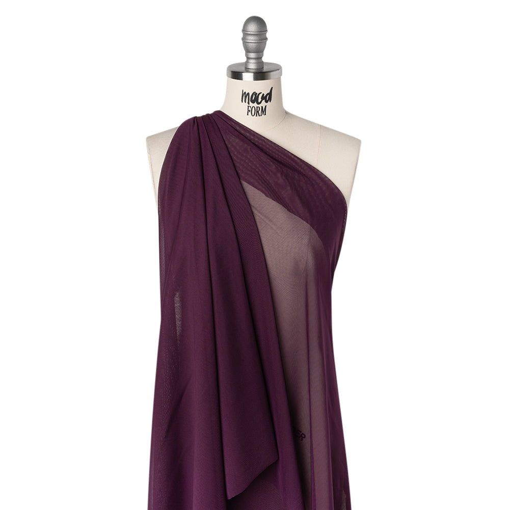 Stretch Polyester Mesh - Aubergine - Designer Deadstock Drape Stretch Polyester Mesh - Aubergine - Designer Deadstock Drape