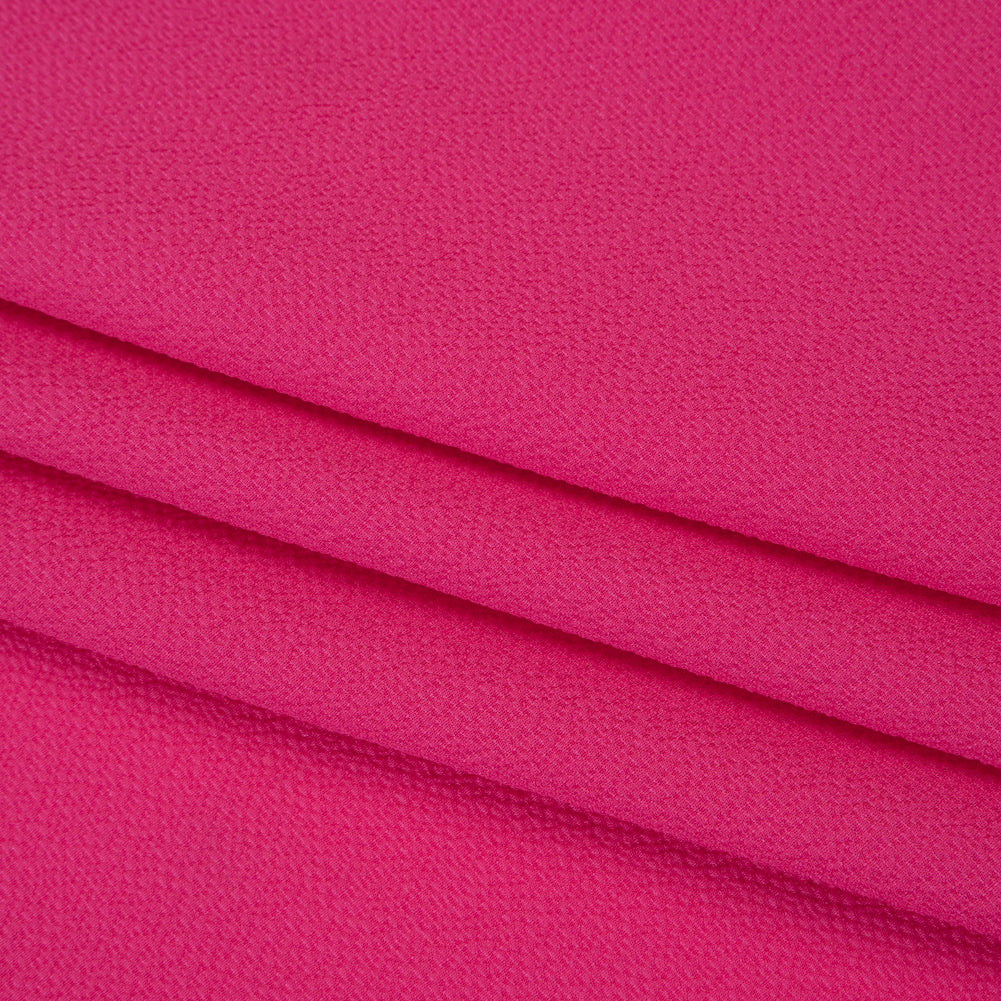 Puckered Stretch Polyester Crepe - Hot Pink - Designer Deadstock - Folded Puckered Stretch Polyester Crepe - Hot Pink - Designer Deadstock - Folded