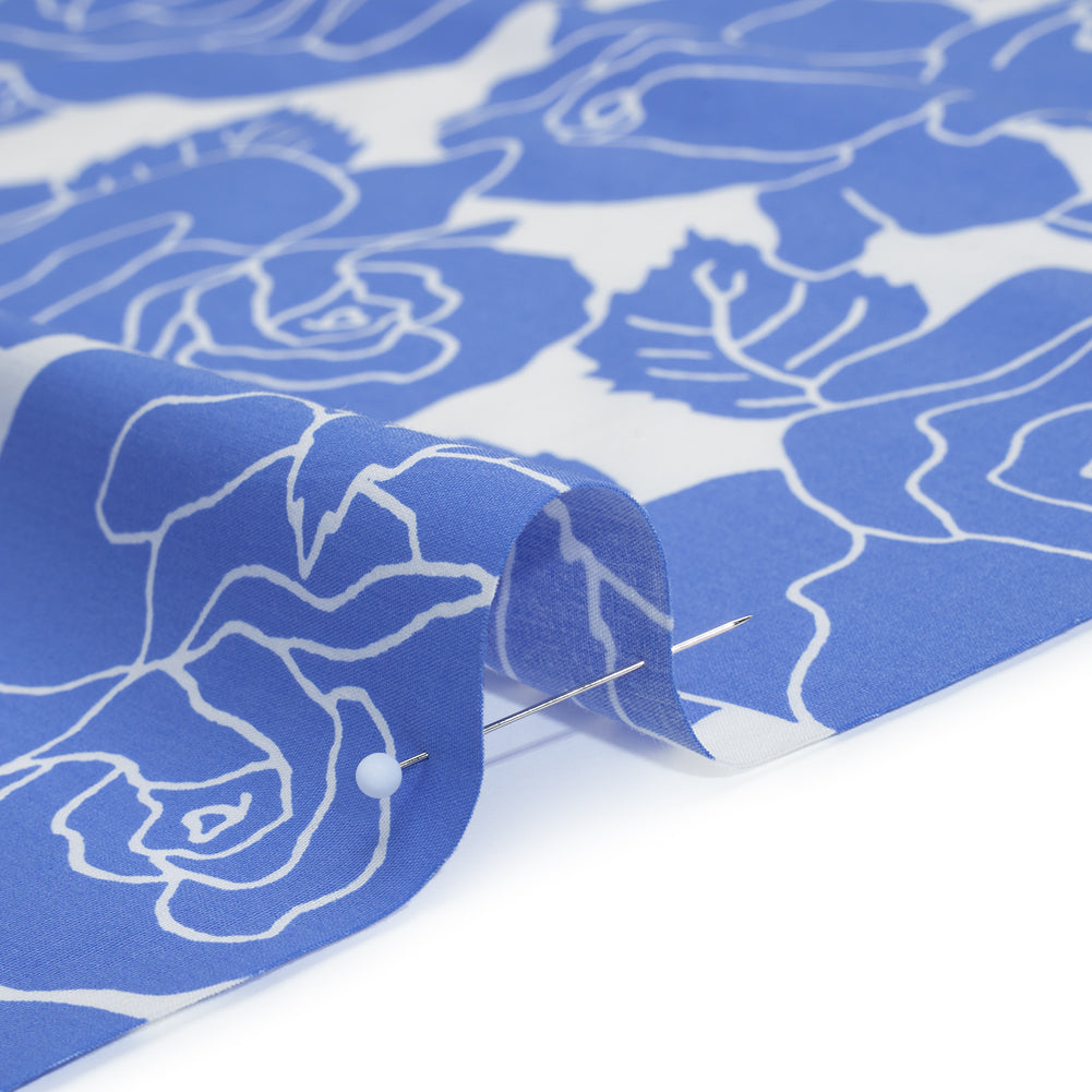 Stretch Cotton Shirting Print - French Blue and White Roses - Designer Deadstock - Detail Stretch Cotton Shirting Print - French Blue and White Roses - Designer Deadstock - Detail
