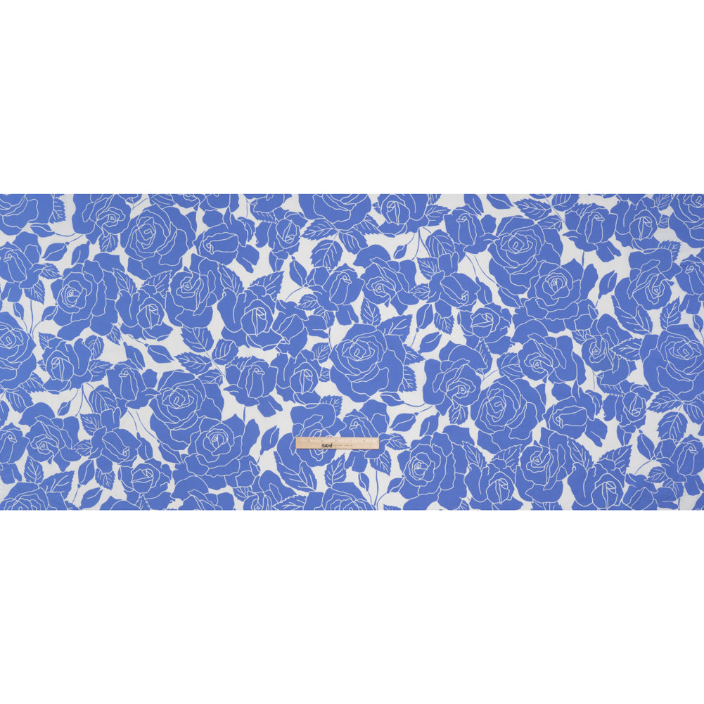 Stretch Cotton Shirting Print - French Blue and White Roses - Designer Deadstock - Full Stretch Cotton Shirting Print - French Blue and White Roses - Designer Deadstock - Full