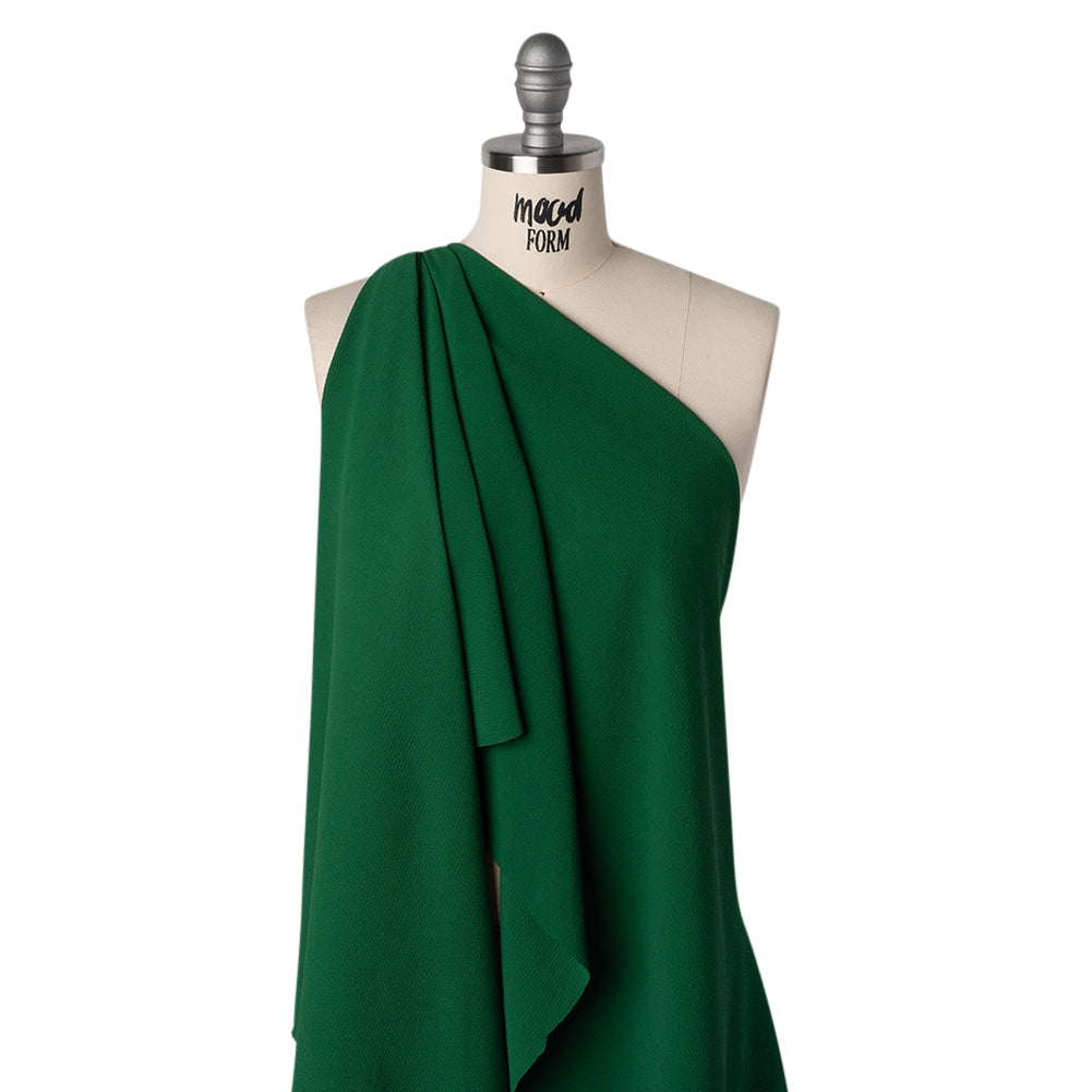 Puckered Stretch Polyester Crepe - Emerald Green - Designer Deadstock - Drape Puckered Stretch Polyester Crepe - Emerald Green - Designer Deadstock - Drape