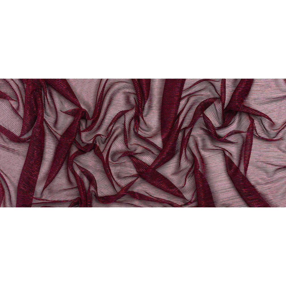 Metallic Sheer Polyester Knit Plisse - Magenta, Orange and Black - Designer Deadstock - Full Metallic Sheer Polyester Knit Plisse - Magenta, Orange and Black - Designer Deadstock - Full