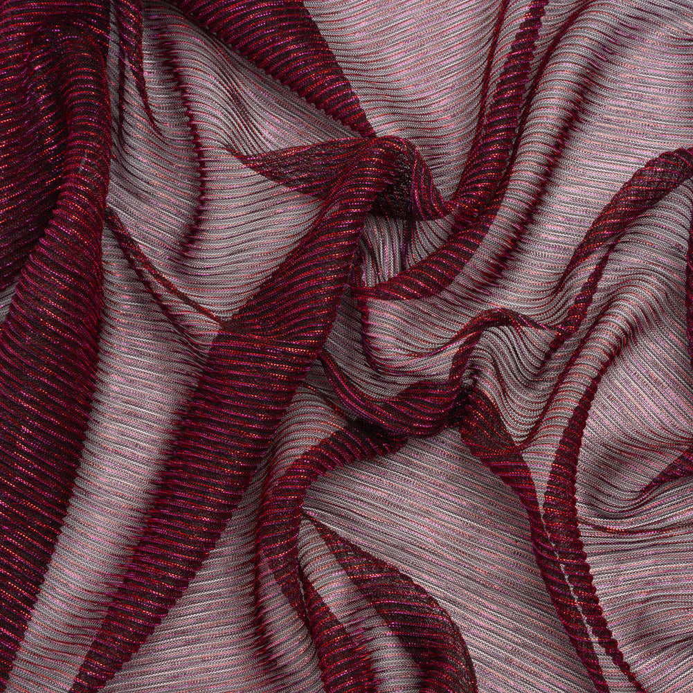 Metallic Sheer Polyester Knit Plisse - Magenta, Orange and Black - Designer Deadstock Metallic Sheer Polyester Knit Plisse - Magenta, Orange and Black - Designer Deadstock