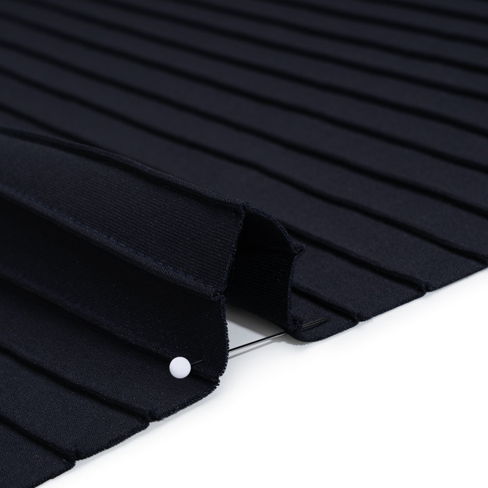 Pintucked Stretch Polyester Scuba Knit - Navy Blue - Designer Deadstock - Detail Pintucked Stretch Polyester Scuba Knit - Navy Blue - Designer Deadstock - Detail