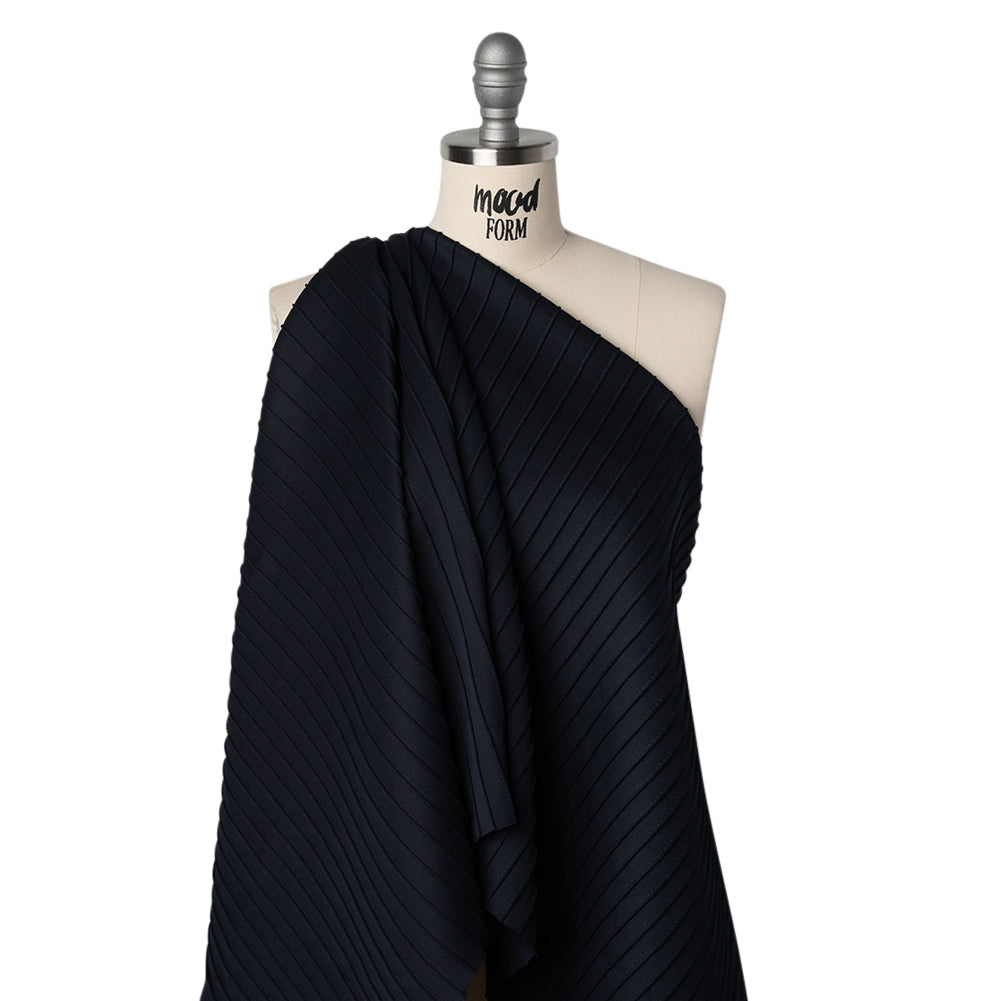 Pintucked Stretch Polyester Scuba Knit - Navy Blue - Designer Deadstock - Drape Pintucked Stretch Polyester Scuba Knit - Navy Blue - Designer Deadstock - Drape
