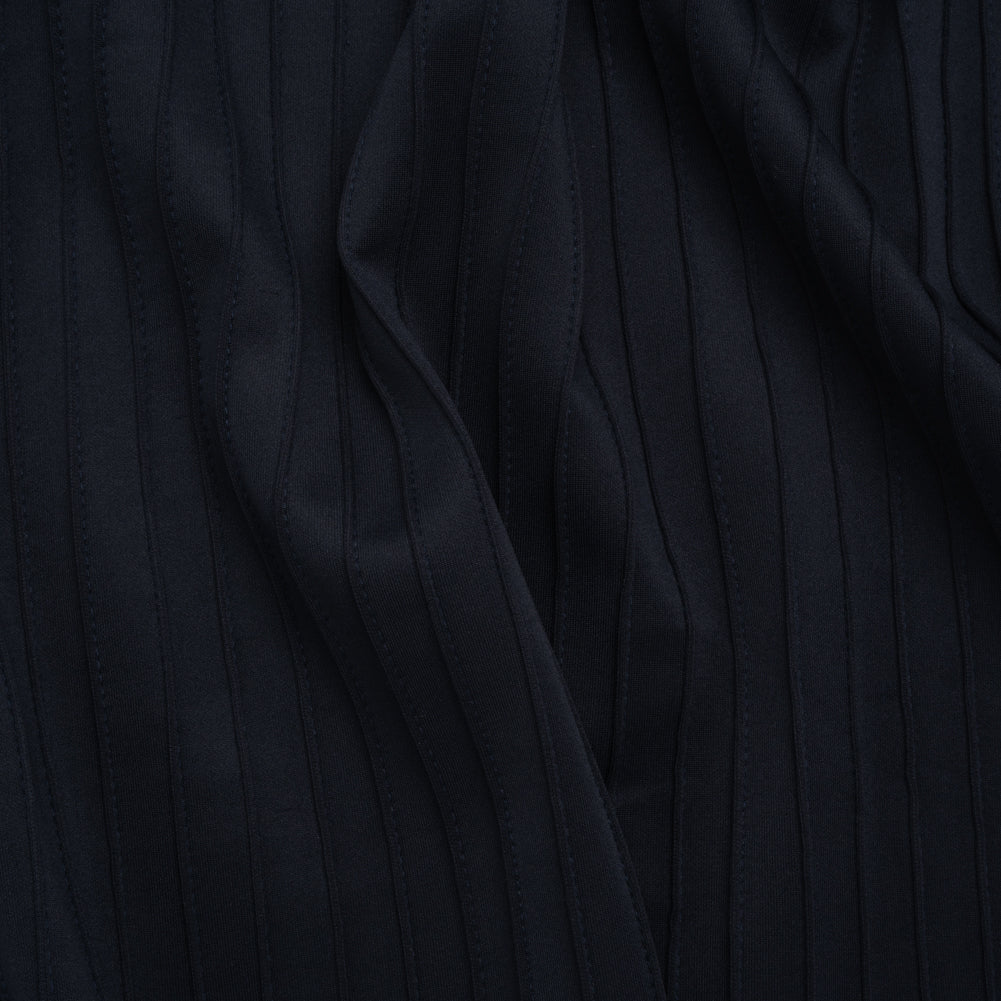 Pintucked Stretch Polyester Scuba Knit - Navy Blue - Designer Deadstock Pintucked Stretch Polyester Scuba Knit - Navy Blue - Designer Deadstock
