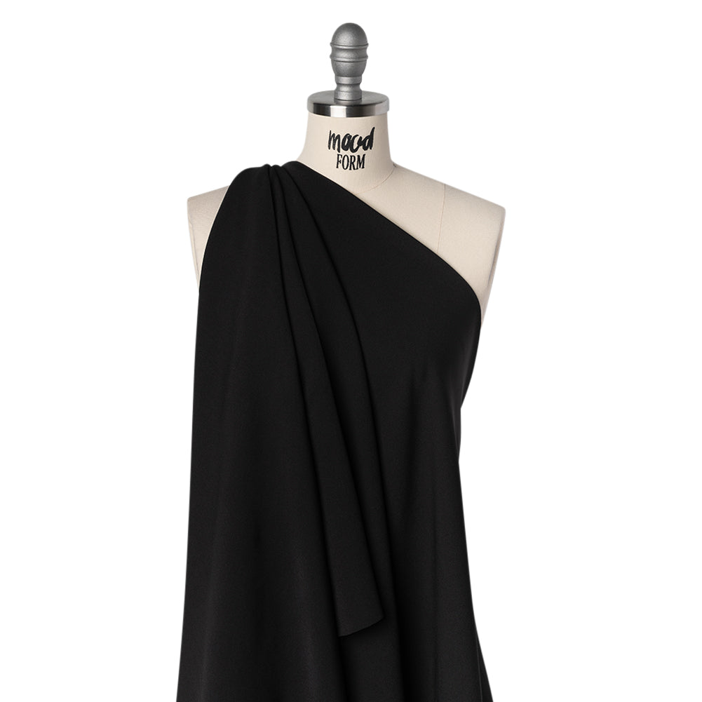Smooth Stretch Polyester Crepe - Black - Designer Deadstock - Drape Smooth Stretch Polyester Crepe - Black - Designer Deadstock - Drape