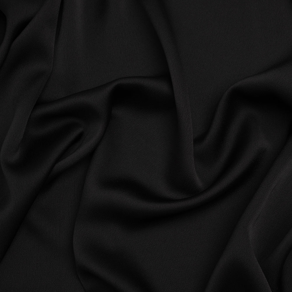 Satin Faced Polyester Crepe - Black - Designer Deadstock Satin Faced Polyester Crepe - Black - Designer Deadstock