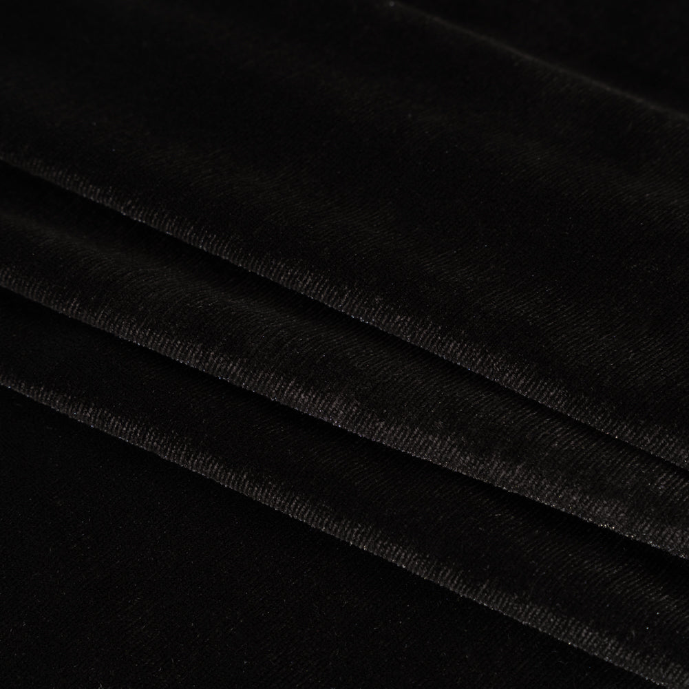 Stretch Polyester Velour - Warm Black - Designer Deadstock - Folded Stretch Polyester Velour - Warm Black - Designer Deadstock - Folded