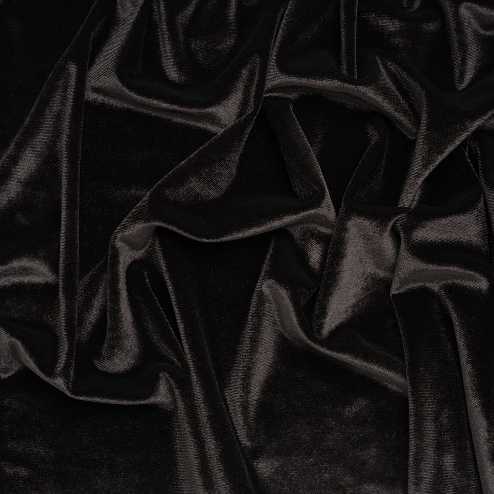 Stretch Polyester Velour - Warm Black - Designer Deadstock Stretch Polyester Velour - Warm Black - Designer Deadstock