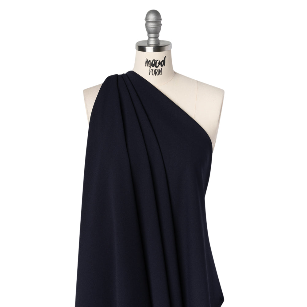 Stretch Polyester Crepe Double Knit - Navy Blue - Designer Deadstock - Drape Stretch Polyester Crepe Double Knit - Navy Blue - Designer Deadstock - Drape