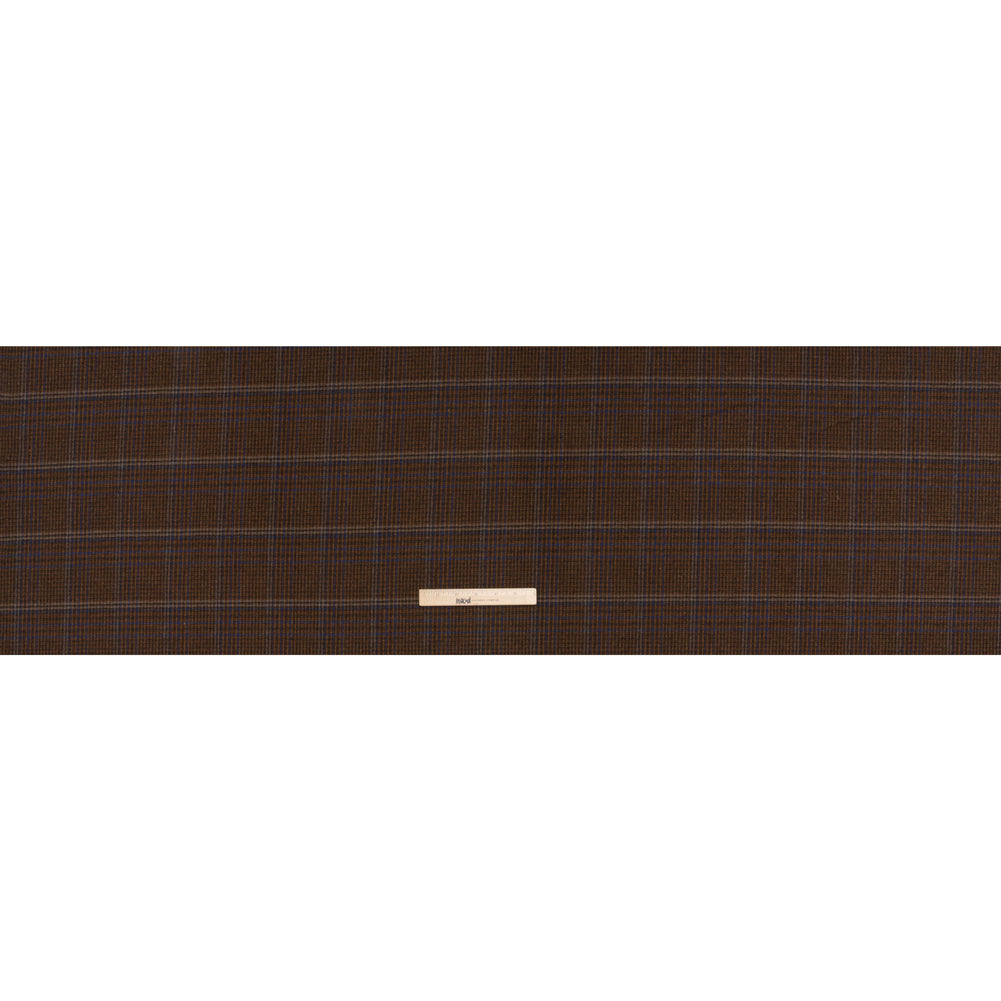 Wool Blend Tweed Twill - Brown, Cobalt Blue and Black Plaid - Full Wool Blend Tweed Twill - Brown, Cobalt Blue and Black Plaid - Full