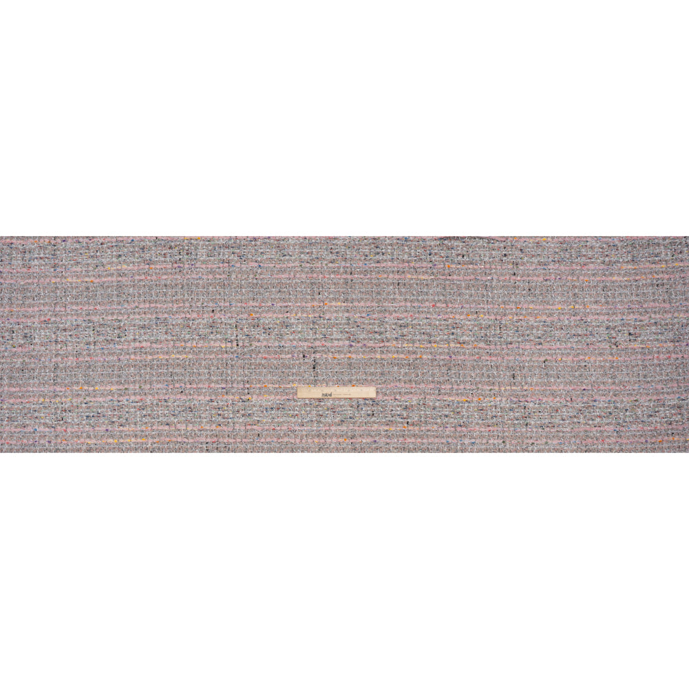 Polyester and Wool Blend Textural Tweed - Baby Pink, White and Metallic Silver - Full Polyester and Wool Blend Textural Tweed - Baby Pink, White and Metallic Silver - Full