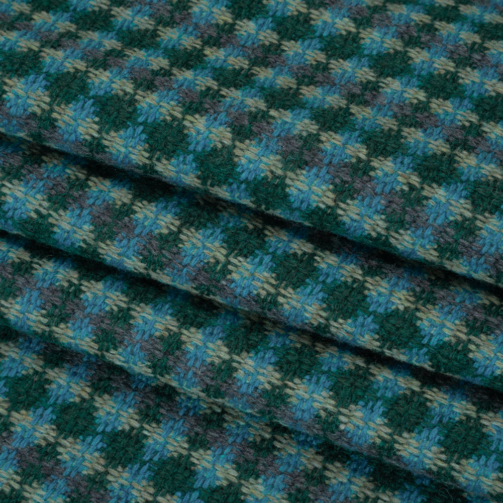 Wool Blend Tweedy Twill - Cerulean Blue, Olive and Dark Green Diamonds Folded Wool Blend Tweedy Twill - Cerulean Blue, Olive and Dark Green Diamonds Folded