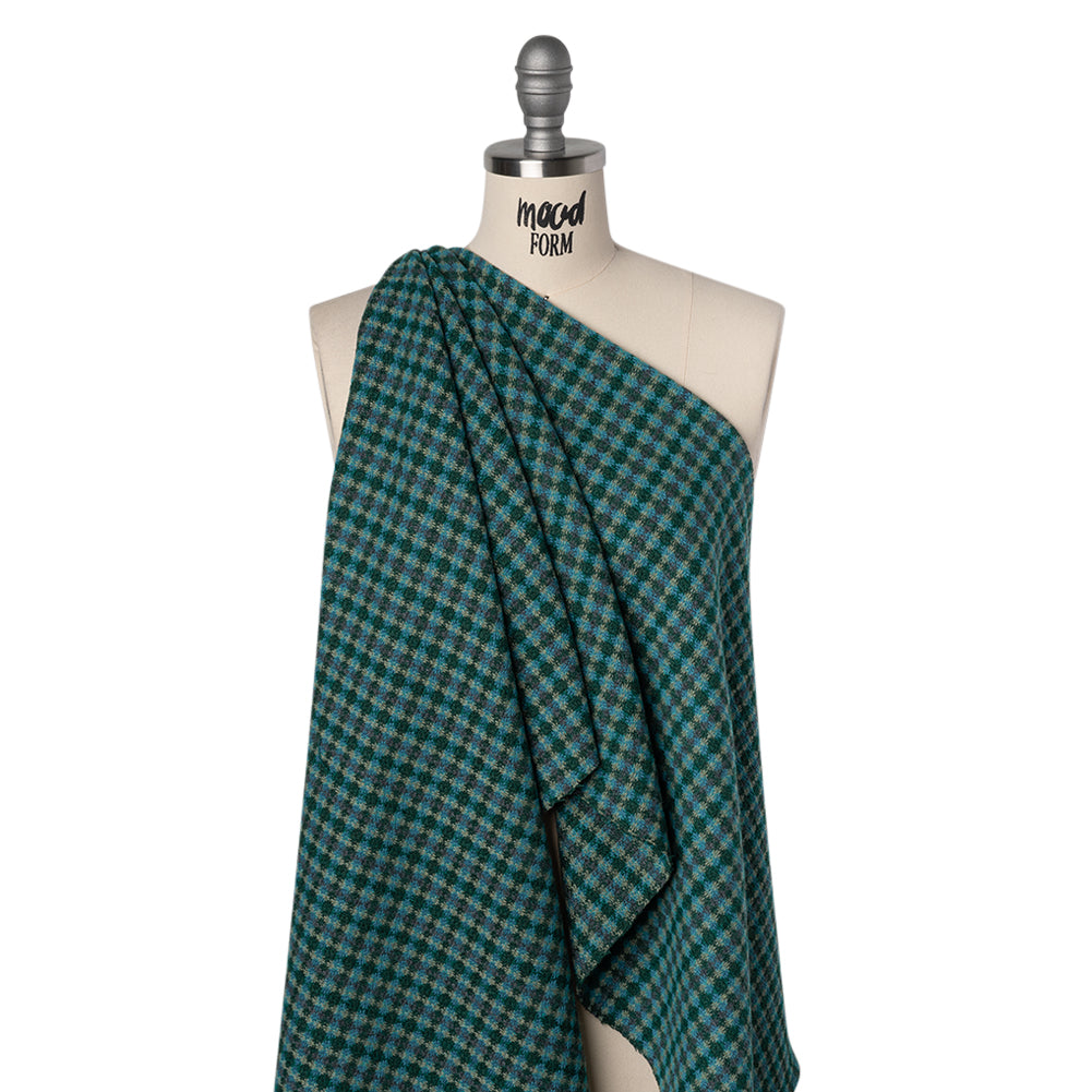 Wool Blend Tweedy Twill - Cerulean Blue, Olive and Dark Green Diamonds Drape Wool Blend Tweedy Twill - Cerulean Blue, Olive and Dark Green Diamonds Drape