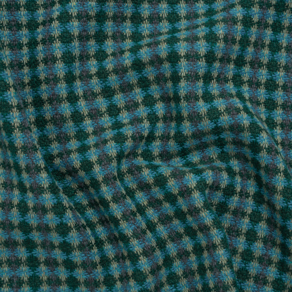 Wool Blend Tweedy Twill - Cerulean Blue, Olive and Dark Green Diamonds Wool Blend Tweedy Twill - Cerulean Blue, Olive and Dark Green Diamonds