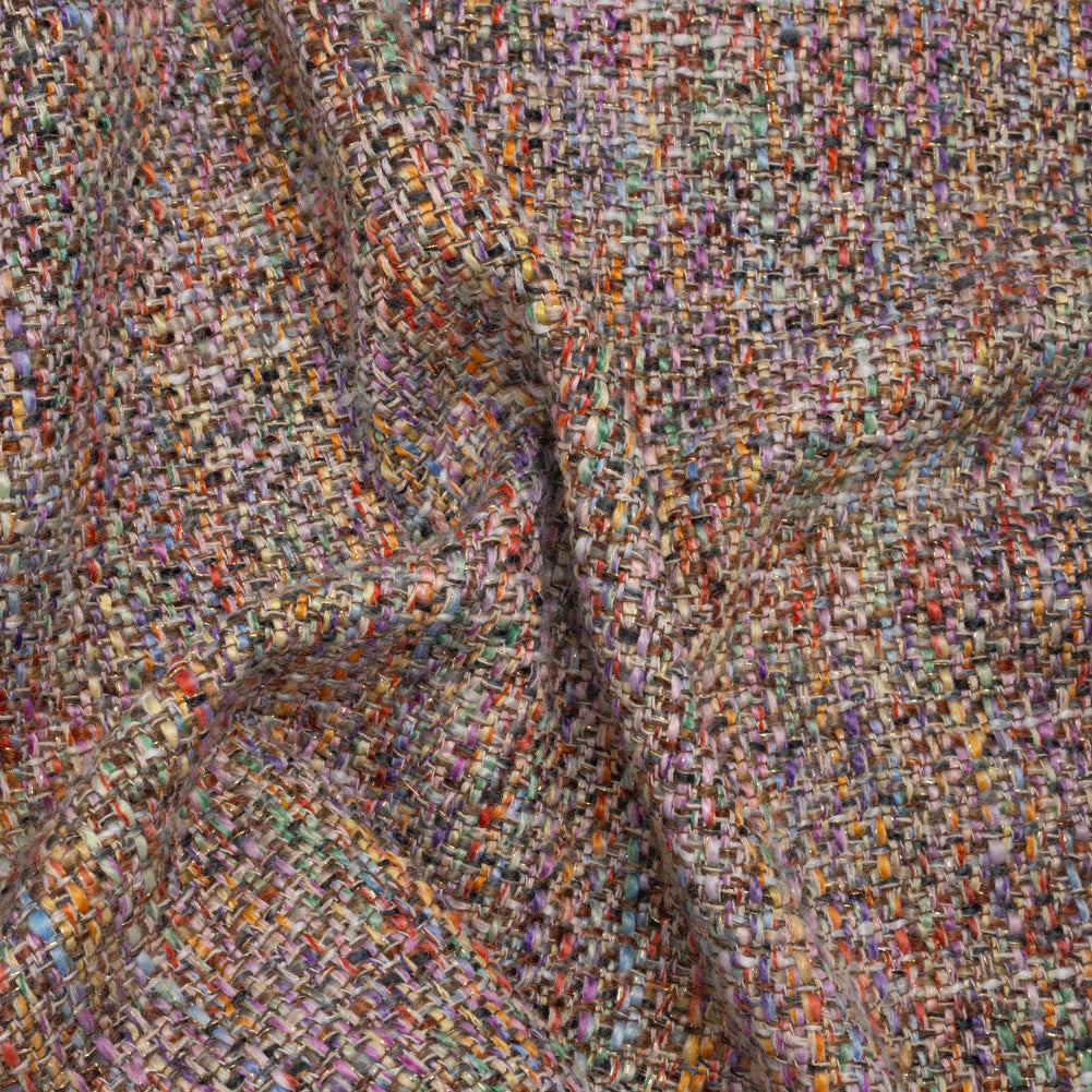 Polyester Tweed Woven - Rainbow and Metallic Gold Mottle Polyester Tweed Woven - Rainbow and Metallic Gold Mottle