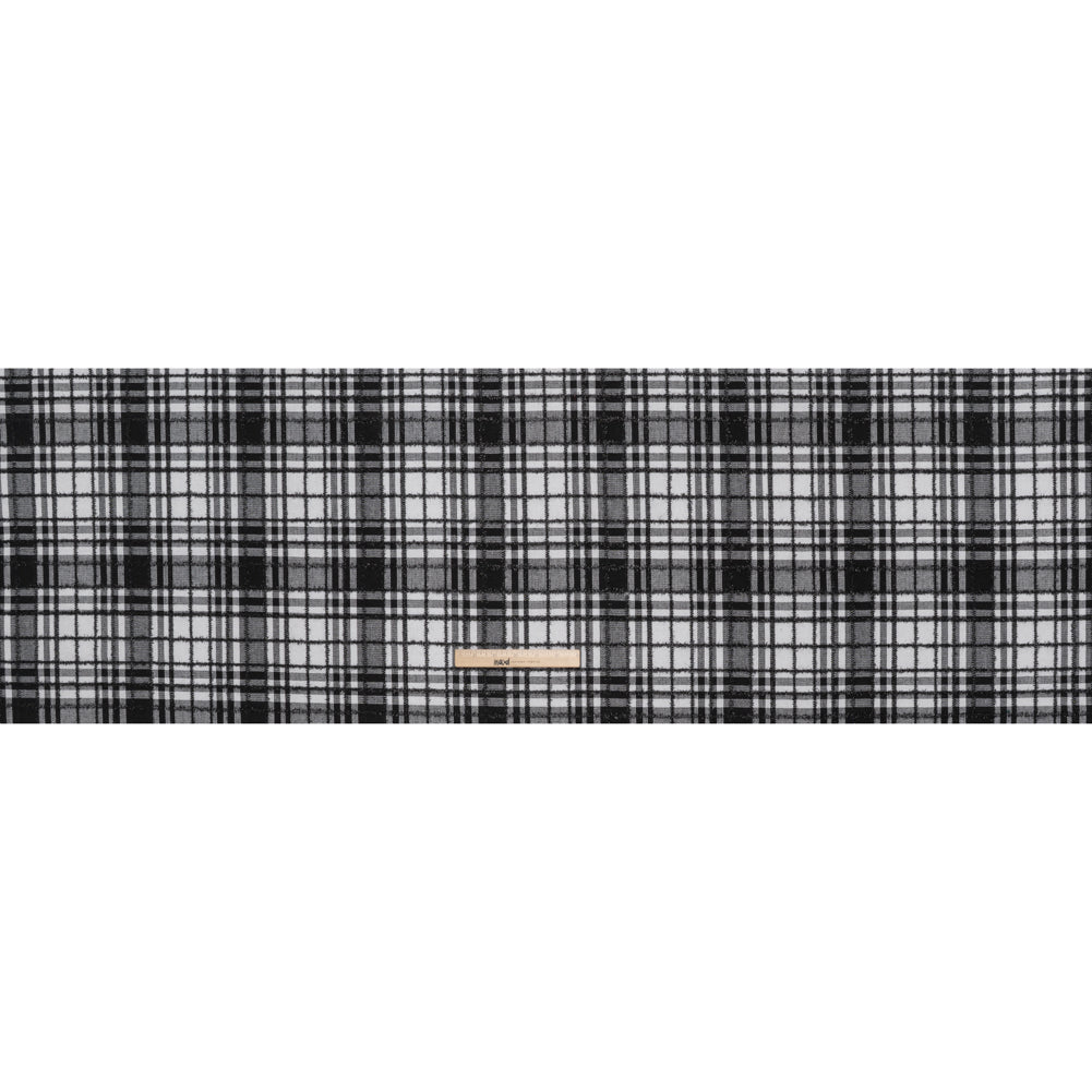 Polyester Blend Twill Tweed with Eyelash Fringe - Black and White Plaid - Full Polyester Blend Twill Tweed with Eyelash Fringe - Black and White Plaid - Full