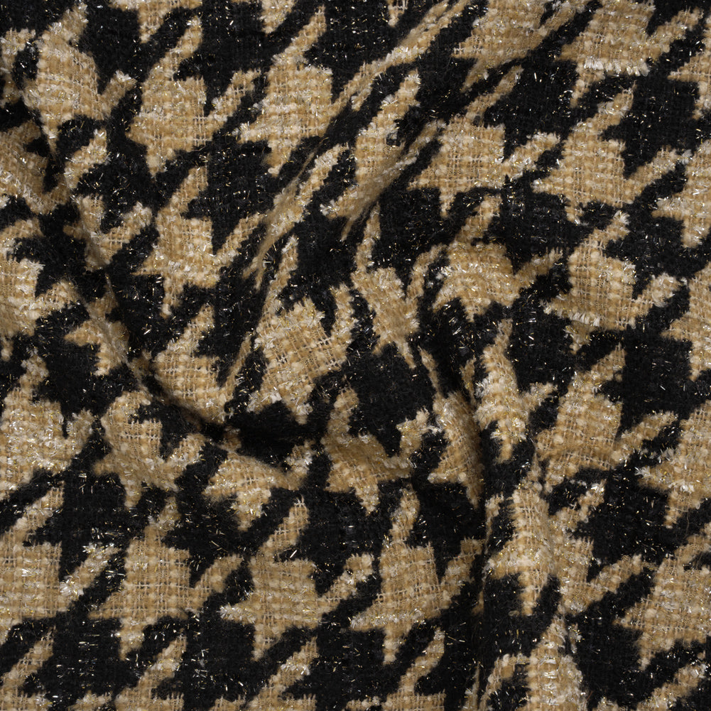 Metallic Polyester and Wool Blend Tweed - Beige and Black Houndstooth Metallic Polyester and Wool Blend Tweed - Beige and Black Houndstooth