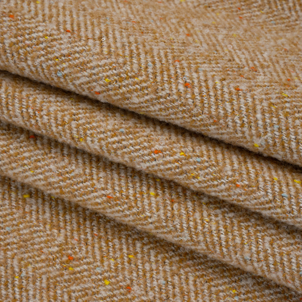 Wool Blend Chevron Twill Tweed with Clear Baby Sequins - Tan and White with Rainbow Flecks Folded Wool Blend Chevron Twill Tweed with Clear Baby Sequins - Tan and White with Rainbow Flecks Folded