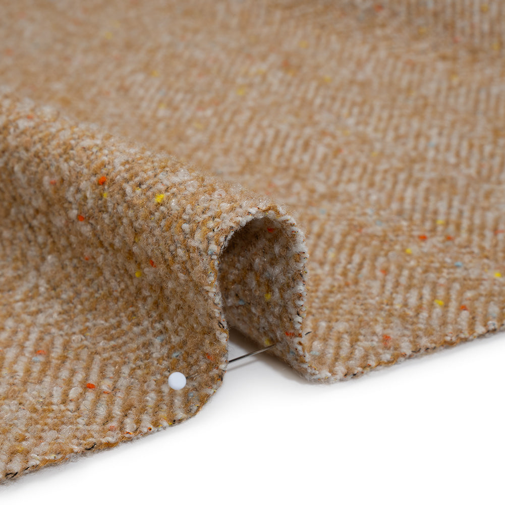 Wool Blend Chevron Twill Tweed with Clear Baby Sequins - Tan and White with Rainbow Flecks Detail Wool Blend Chevron Twill Tweed with Clear Baby Sequins - Tan and White with Rainbow Flecks Detail