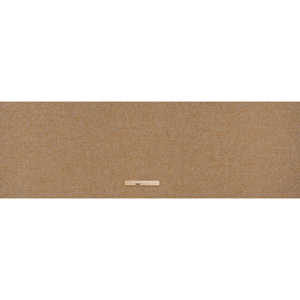 Wool Blend Chevron Twill Tweed with Clear Baby Sequins - Tan and White with Rainbow Flecks - Full Wool Blend Chevron Twill Tweed with Clear Baby Sequins - Tan and White with Rainbow Flecks - Full
