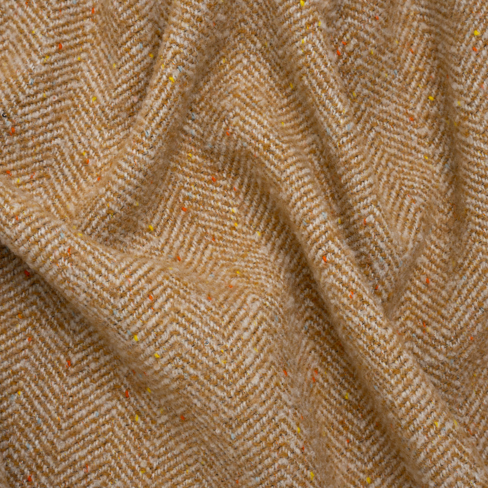 Wool Blend Chevron Twill Tweed with Clear Baby Sequins - Tan and White with Rainbow Flecks Wool Blend Chevron Twill Tweed with Clear Baby Sequins - Tan and White with Rainbow Flecks