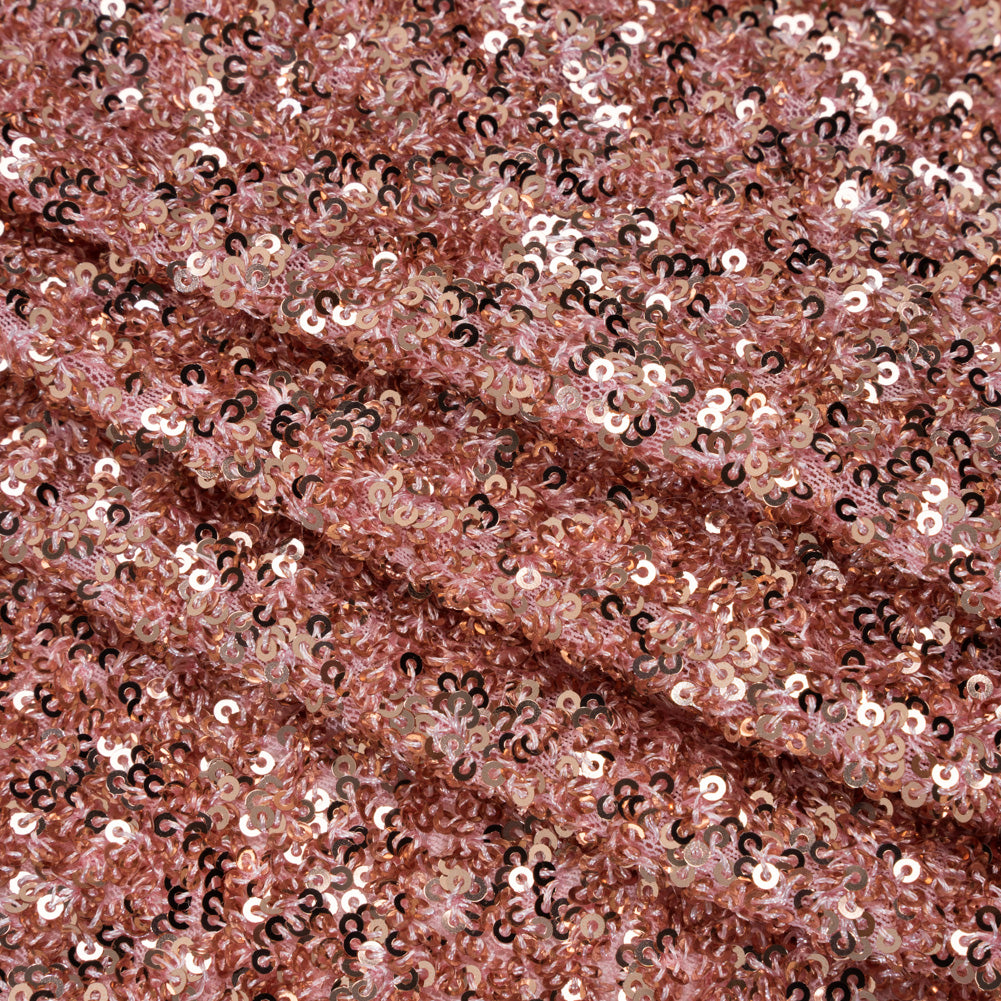 Recycled Polyester All-Over Circular Baby Sequins on Stretch Mesh - Pink - Divine Collection - Folded Recycled Polyester All-Over Circular Baby Sequins on Stretch Mesh - Pink - Divine Collection - Folded