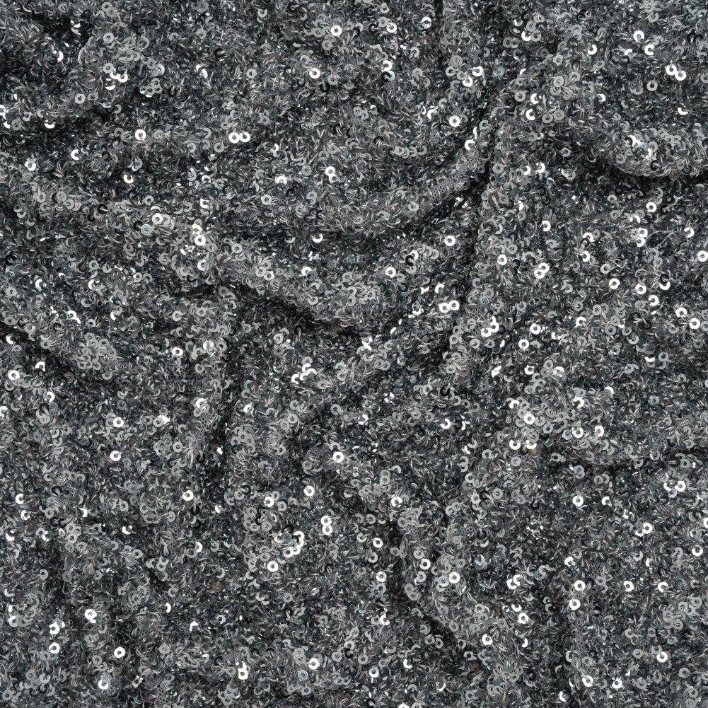 Recycled Polyester All-Over Circular Baby Sequins on Stretch Mesh - Silver - Divine Collection Recycled Polyester All-Over Circular Baby Sequins on Stretch Mesh - Silver - Divine Collection