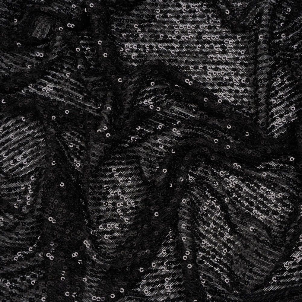 Recycled Polyester Circle Sequin Stripes on Stretch Mesh - Black - Transcendent Collection Recycled Polyester Circle Sequin Stripes on Stretch Mesh - Black - Transcendent Collection