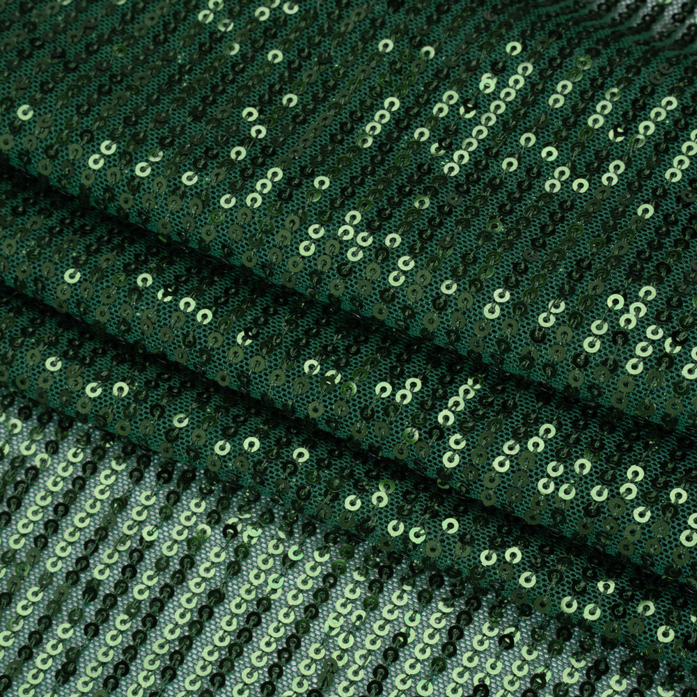 Recycled Polyester Circle Sequin Stripes on Stretch Mesh - Green - Transcendent Collection - Folded Recycled Polyester Circle Sequin Stripes on Stretch Mesh - Green - Transcendent Collection - Folded