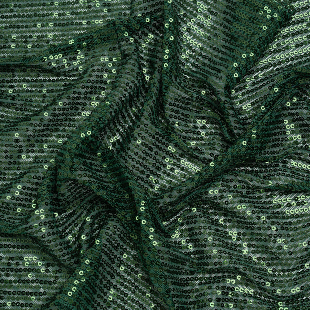 Recycled Polyester Circle Sequin Stripes on Stretch Mesh - Green - Transcendent Collection Recycled Polyester Circle Sequin Stripes on Stretch Mesh - Green - Transcendent Collection