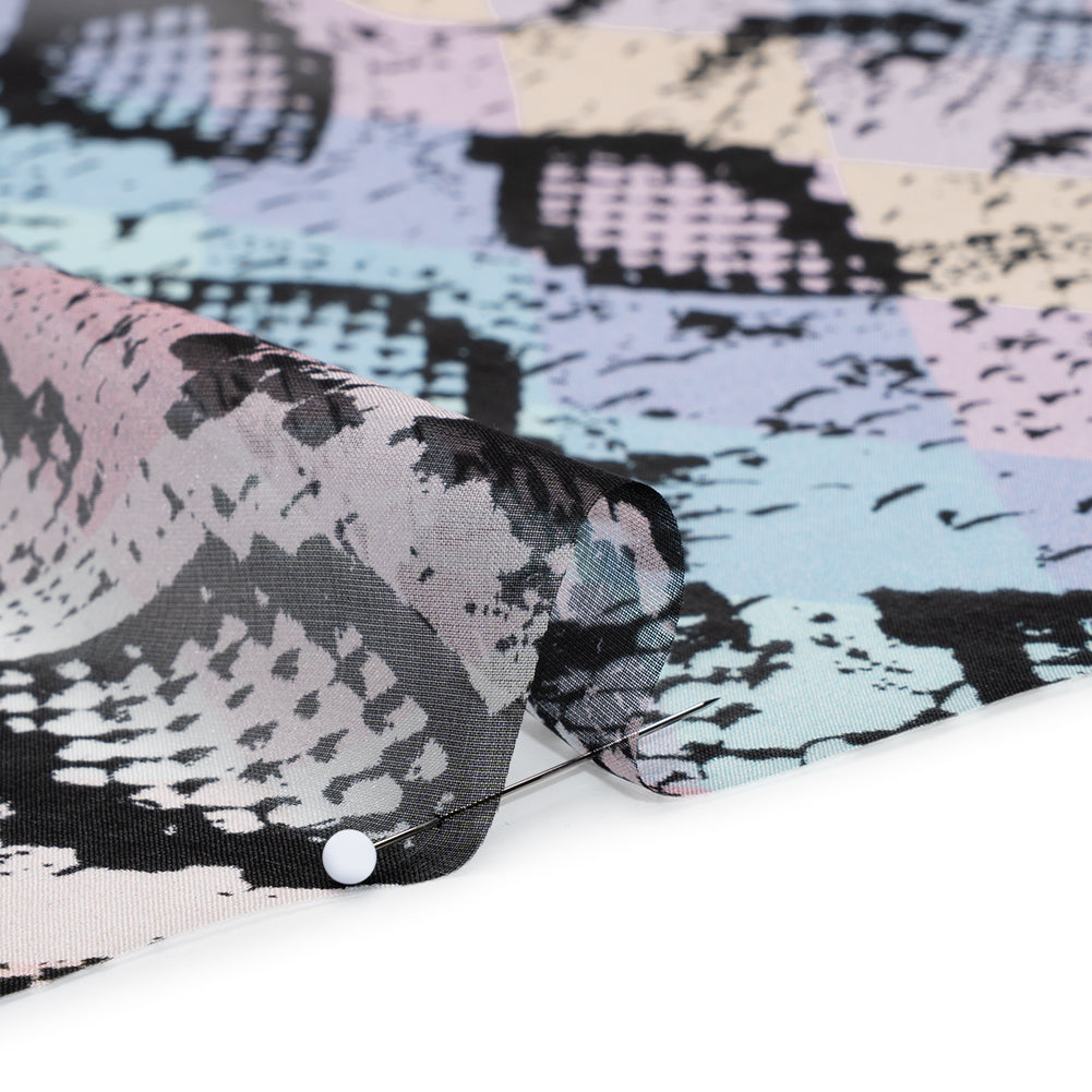 Silk Voile Print - Pastel Rainbow Diamonds and Black Snakeskin - Deadstock Detail Silk Voile Print - Pastel Rainbow Diamonds and Black Snakeskin - Deadstock Detail