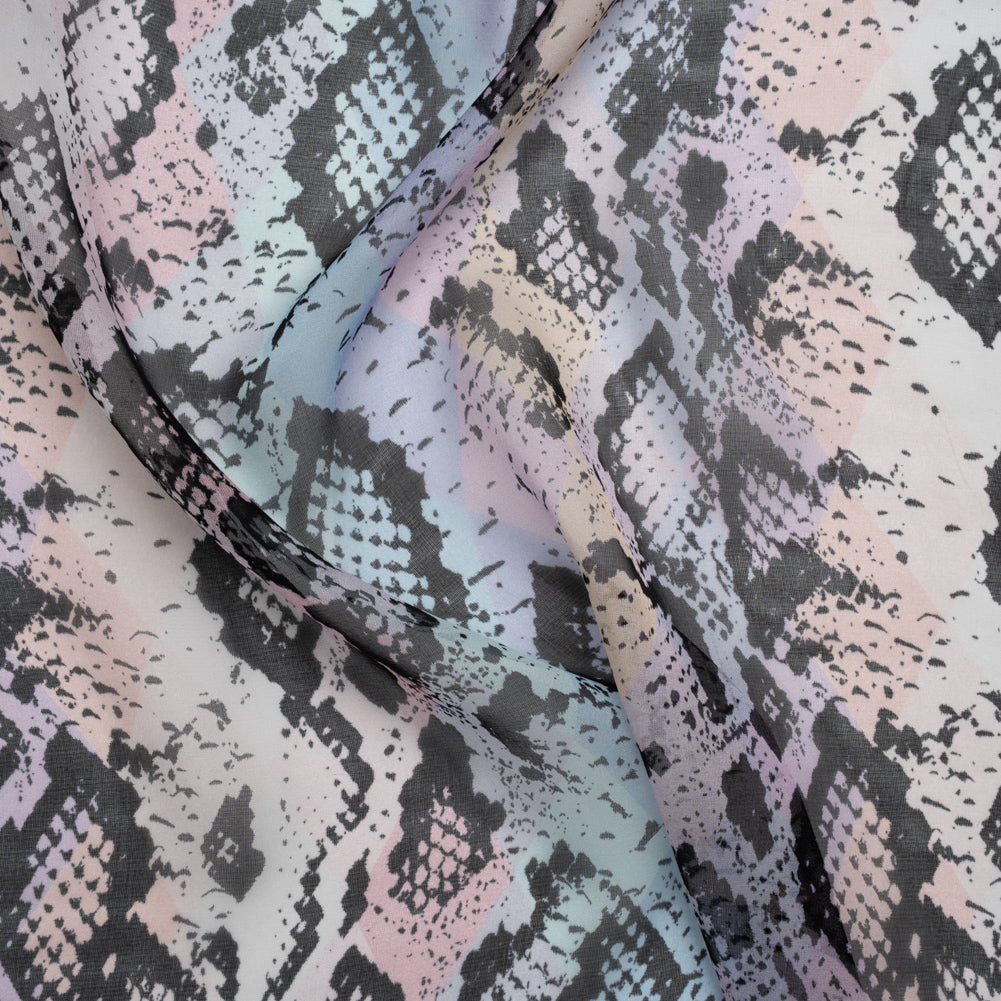 Silk Voile Print - Pastel Rainbow Diamonds and Black Snakeskin - Deadstock Silk Voile Print - Pastel Rainbow Diamonds and Black Snakeskin - Deadstock