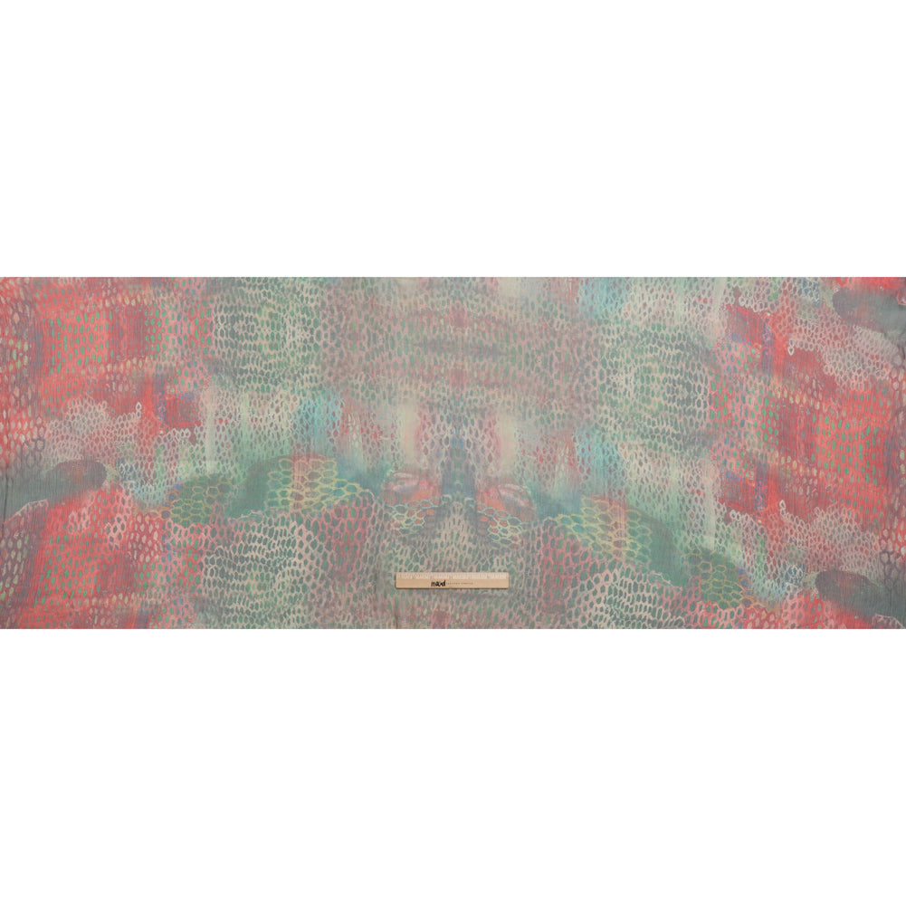 Crinkled Silk Chiffon Print - Red and Green Snakeskin - Deadstock - Full Crinkled Silk Chiffon Print - Red and Green Snakeskin - Deadstock - Full