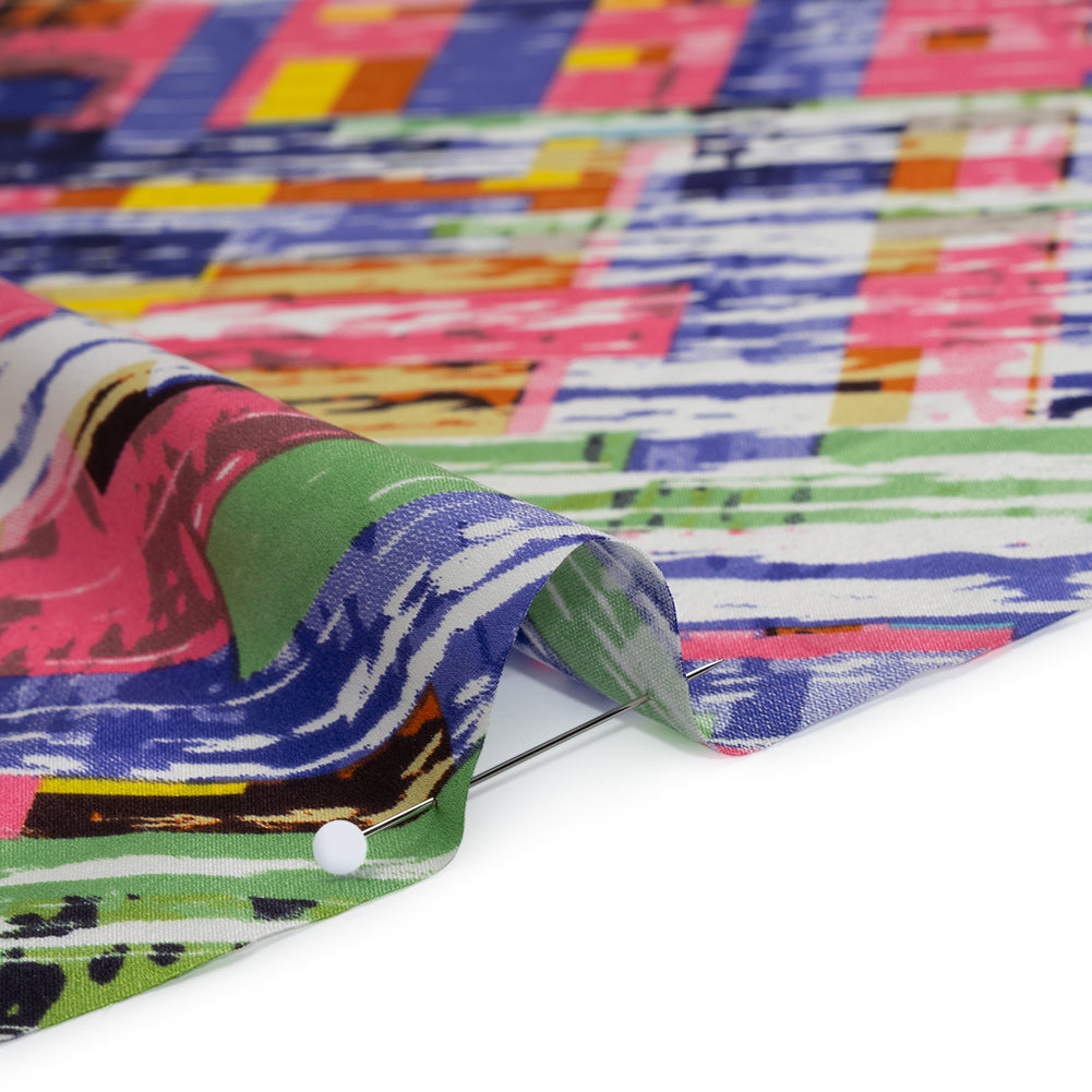 Stretch Silk Charmeuse Print - Pink, Purple and Green Blocks and Brush Strokes - Deadstock - Detail Stretch Silk Charmeuse Print - Pink, Purple and Green Blocks and Brush Strokes - Deadstock - Detail